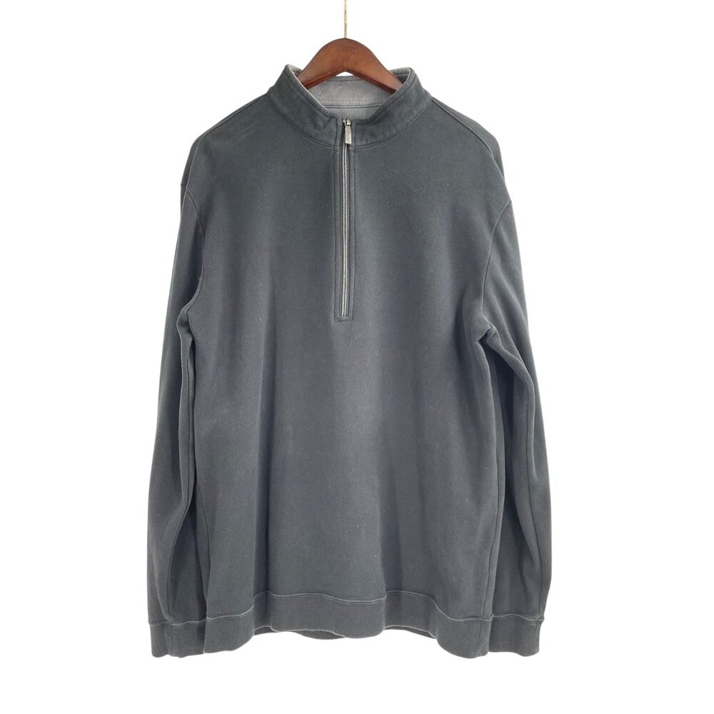 Straight Down Mens Large Half Zip Pullover Sweatshirt Golf Cotton Black Logo